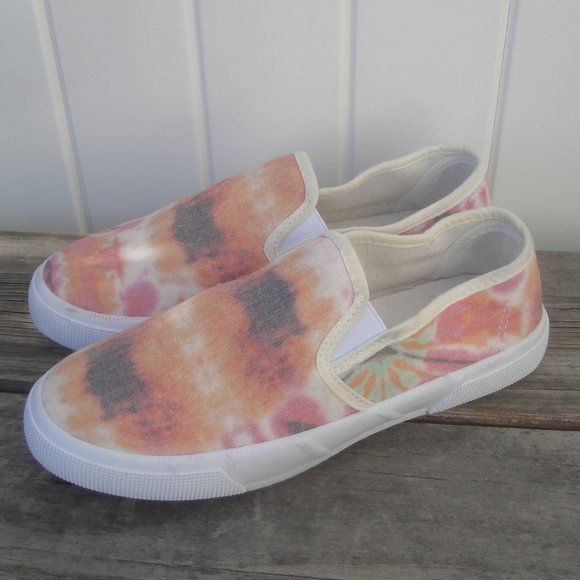 Avon Cushion Walk Tie-Dye Size 8 Peach Orange Slide-On Sneakers Boho Hippie - Picture 6 of 7